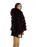 64 cm long jacket in horizontal red fox fur with long sleeves, lined hood - Image 3