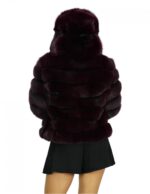 64 cm long jacket in horizontal red fox fur with long sleeves, lined hood - Image 6