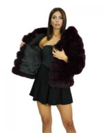 64 cm long jacket in horizontal red fox fur with long sleeves, lined hood - Image 7