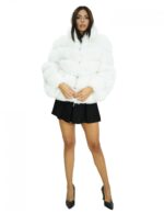 Giacca 44 lunga 60 cm pelliccia di volpe bianca con lavorazione orizzontale maniche lunghe e chiusura ganci