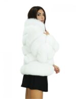 Giacca 44 lunga 60 cm pelliccia di volpe bianca con lavorazione orizzontale maniche lunghe e chiusura ganci