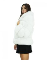 Giacca 44 lunga 60 cm pelliccia di volpe bianca con lavorazione orizzontale maniche lunghe e chiusura ganci