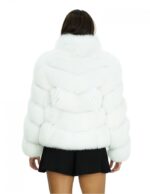 Giacca 44 lunga 60 cm pelliccia di volpe bianca con lavorazione orizzontale maniche lunghe e chiusura ganci