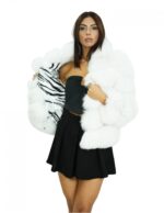 Giacca 44 lunga 60 cm pelliccia di volpe bianca con lavorazione orizzontale maniche lunghe e chiusura ganci