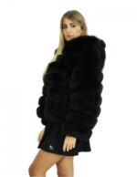 60 cm long jacket in black fox fur with horizontal workmanship voluminous hood - Image 3