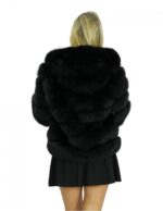 60 cm long jacket in black fox fur with horizontal workmanship voluminous hood - Image 6