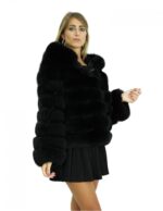 60 cm long jacket in black fox fur with horizontal workmanship voluminous hood - Image 4