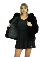 60 cm long jacket in black fox fur with horizontal workmanship voluminous hood - Image 7