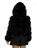 Black voluminous fox 50 jacket with horizontal full-skin knit with fox leather lined hood - Image 6
