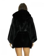 Nero mantella 48/54 visone con lavorazione trasversale a pelle intera con cappuccio e cintura in vita