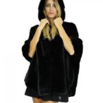 Nero 50-56 mantella visone lavorazione trasversale a pelle intera cappuccio e spacchi laterali