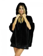 Nero 50-56 mantella visone lavorazione trasversale a pelle intera cappuccio e spacchi laterali