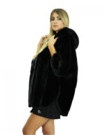 Schwarzes 50-56 Vollleder mit Kreuzstich-Umhang, Kapuze und Seitenschlitzen – Bild 3