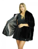 Schwarzes 50-56 Vollleder mit Kreuzstich-Umhang, Kapuze und Seitenschlitzen – Bild 7