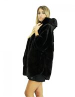 Black 48/54 mink cape with horizontal full-skin workmanship hood and side slits - Image 3