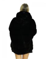 Black 48/54 mink cape with horizontal full-skin workmanship hood and side slits - Image 6
