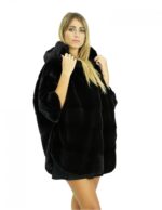 Black 48/54 mink cape with horizontal full-skin workmanship hood and side slits - Image 4