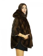 Mahogany 50/56 mink cape with full leather transverse workmanship hood and side slits - Image 3