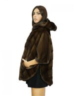 Mahogany 50/56 mink cape with full leather transverse workmanship hood and side slits - Image 4
