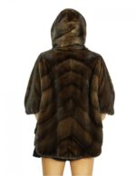 Mahogany 50/56 mink cape with full leather transverse workmanship hood and side slits - Image 6