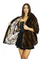 Mahogany 50/56 mink cape with full leather transverse workmanship hood and side slits - Image 7