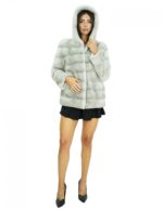 Long-sleeved sapphire 44 sapphire mink jacket with hood and side pockets - Image 5