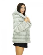 Long-sleeved sapphire 44 sapphire mink jacket with hood and side pockets - Image 4