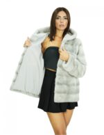 Long-sleeved sapphire 44 sapphire mink jacket with hood and side pockets - Image 7