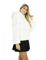 Jacket 46 white mink fur in horizontal full-skin workmanship with hood and long sleeves - Image 4