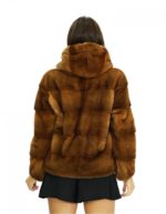 Jacket 44 dark gold mink fur with horizontal full skin knit with fur lined hood and sleeves - Image 6