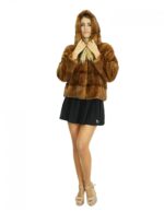 44 dark gold mink fur jacket in horizontal full-skin workmanship with hood and long sleeves - Image 5
