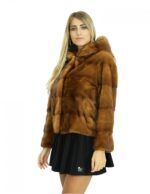 44 dark gold mink fur jacket in horizontal full-skin workmanship with hood and long sleeves - Image 3