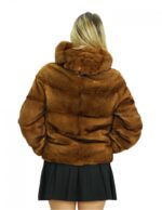 44 dark gold mink fur jacket in horizontal full-skin workmanship with hood and long sleeves - Image 6