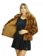 44 dark gold mink fur jacket in horizontal full-skin workmanship with hood and long sleeves - Image 7