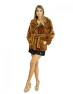 Giacca pelliccia 44 visone gold scuro collo petto e bavero maniche lunghe tasche e cintura pelliccia