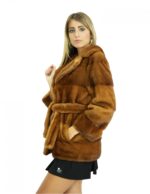 Giacca pelliccia 44 visone gold scuro collo petto e bavero maniche lunghe tasche e cintura pelliccia