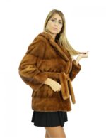 Giacca pelliccia 44 visone gold scuro collo petto e bavero maniche lunghe tasche e cintura pelliccia