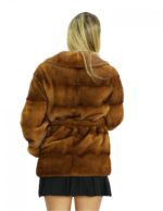 Giacca pelliccia 46 visone gold scuro collo petto e bavero maniche lunghe tasche e cintura pelliccia