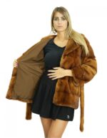 Giacca pelliccia 46 visone gold scuro collo petto e bavero maniche lunghe tasche e cintura pelliccia