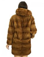 Cappotto 78 cm 44 pelliccia di visone gold scuro con cappuccio maniche lunghe tasche laterali