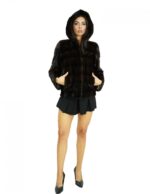 Jacke 42 66 cm lang Mahagoni-Nerzfell mit horizontalem Strick Langarm mit Kapuze – Bild 5