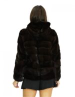 Jacket 46 66 cm long mahogany mink fur with horizontal knitting long sleeves with hood - Image 6