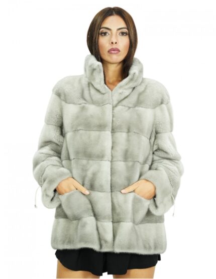 Cappottino 52 lungo 70 cm in pelliccia di visone grigio in lavorazione orizzontale maniche lunghe e tasche boccale