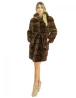 90 cm long 46 cm coat in demi mink fur hood and closure with internal hooks and fur belt - Image 4