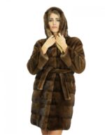 90 cm long 46 cm coat in demi mink fur hood and closure with internal hooks and fur belt
