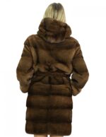 90 cm long 46 cm coat in demi mink fur hood and closure with internal hooks and fur belt - Image 5