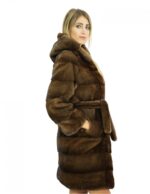 90 cm langer 42 cm langer Mantel aus Demi-Nerz-Pelzkapuze und Verschluss mit innenliegenden Haken und Pelzgürtel – Bild 3