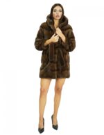 Coat 48 long 84 cm fur mink demi fur fur lined hood closure internal hooks and fur belt - Image 4