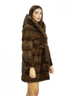 Coat 48 long 84 cm fur mink demi fur fur lined hood closure internal hooks and fur belt - Image 3