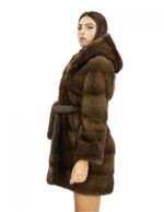 Coat 48 long 84 cm fur mink demi fur fur lined hood closure internal hooks and fur belt - Image 2